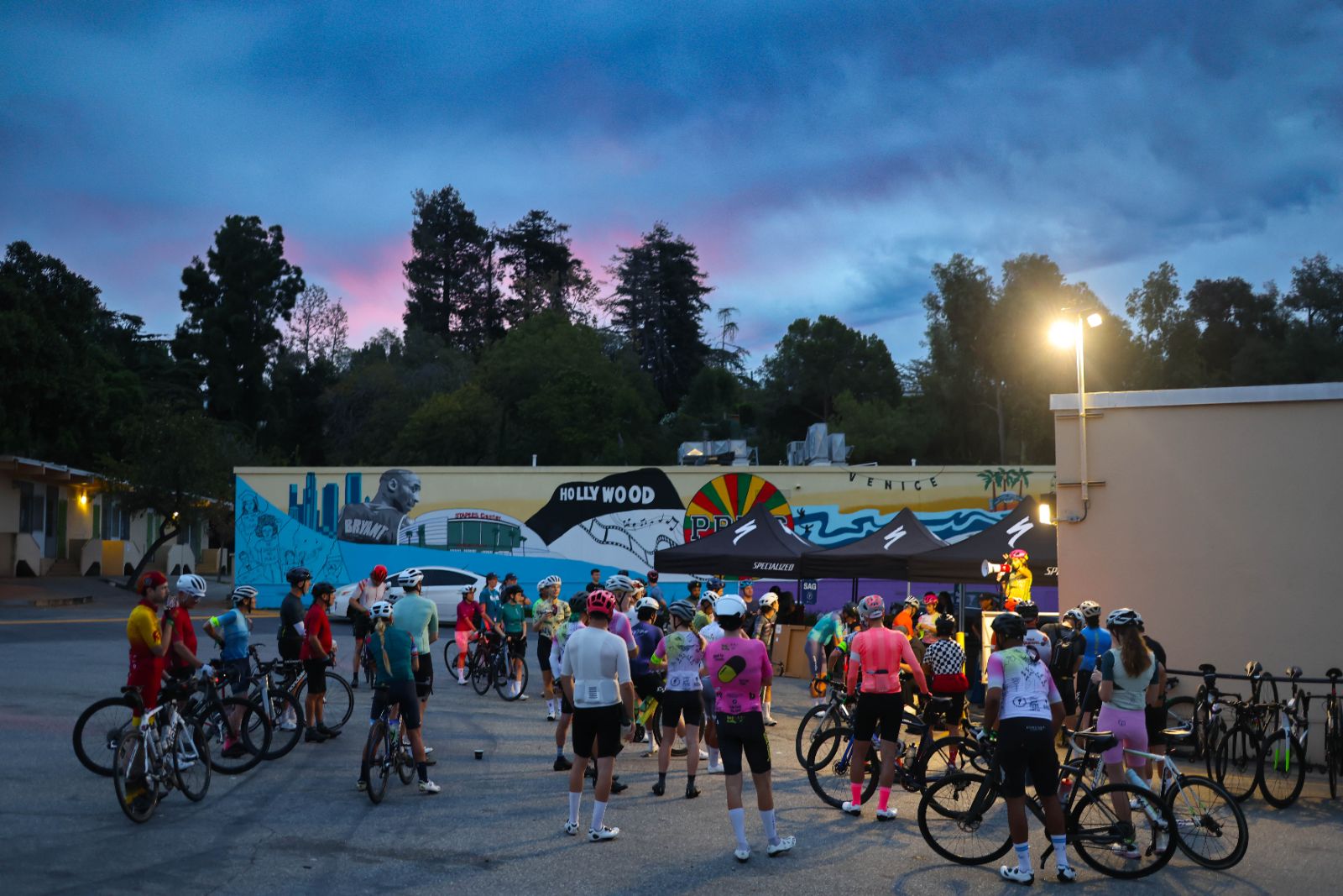 Riders gathered at dawn for the start briefing at Event Base Station
