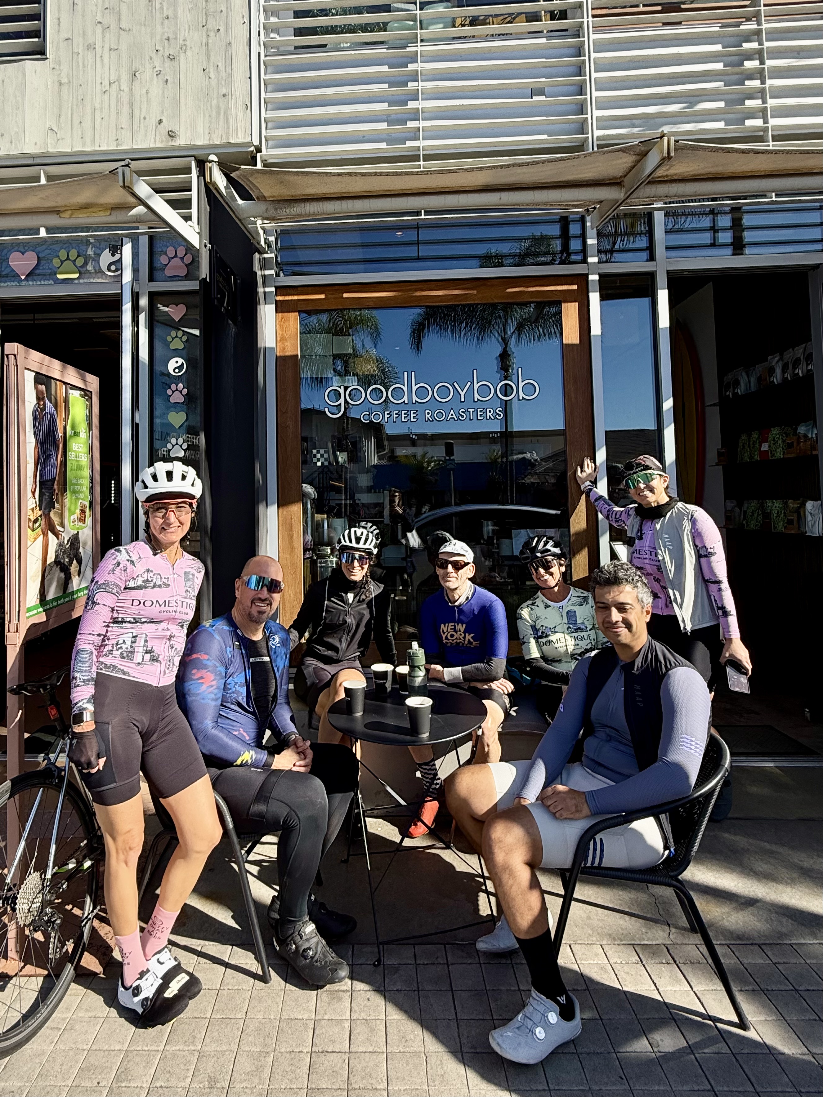 DCC riders gathered for coffee outside Goodboybob after a ride